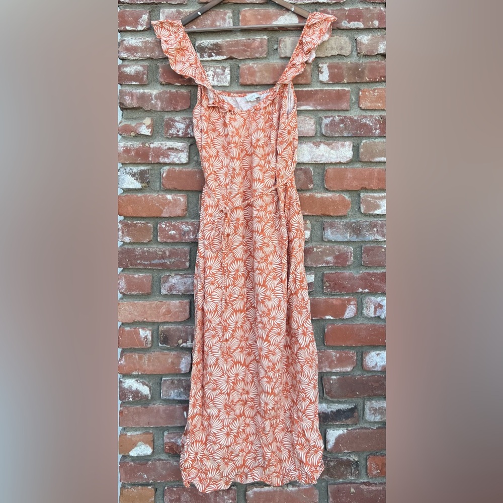 NWOT LOFT Orange Floral Leaf Palm Midi Dress